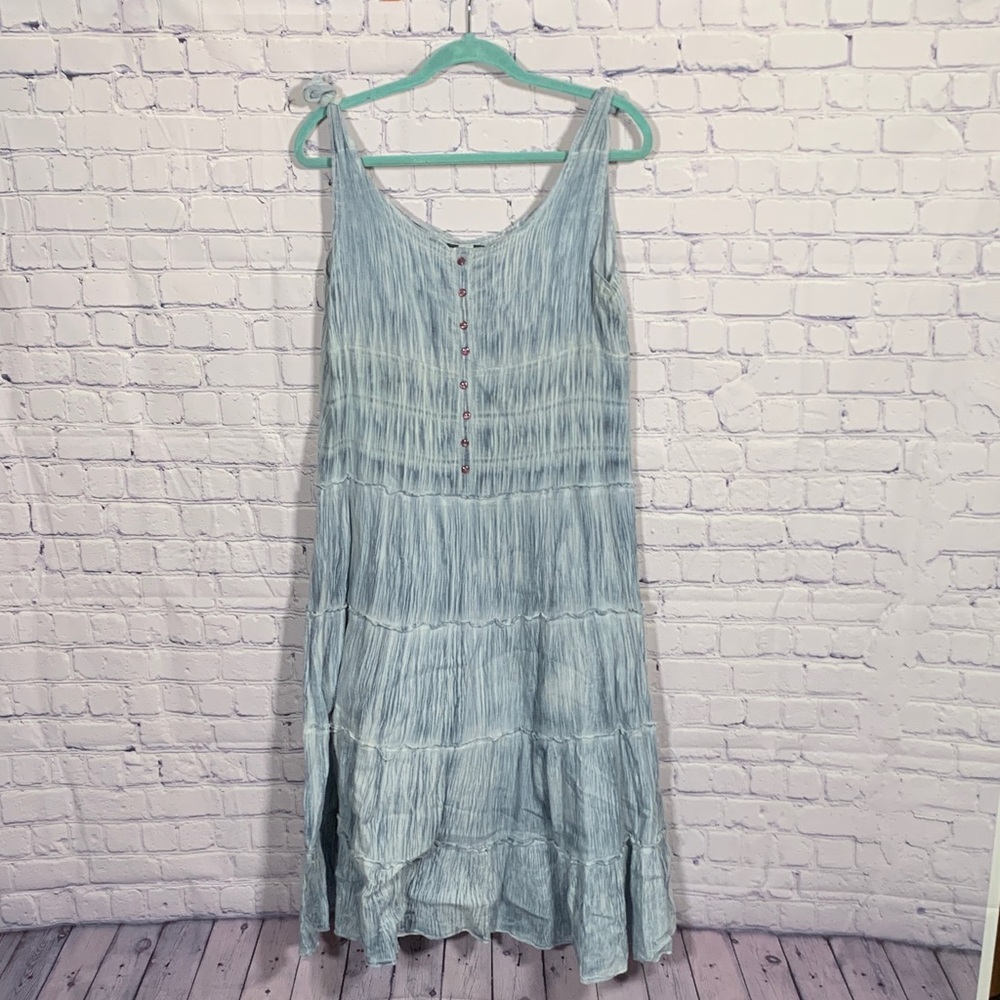 Mile Gabrielle Womens Tiered Maxi Dress Blue White Size 2X Boho Hippie Festival